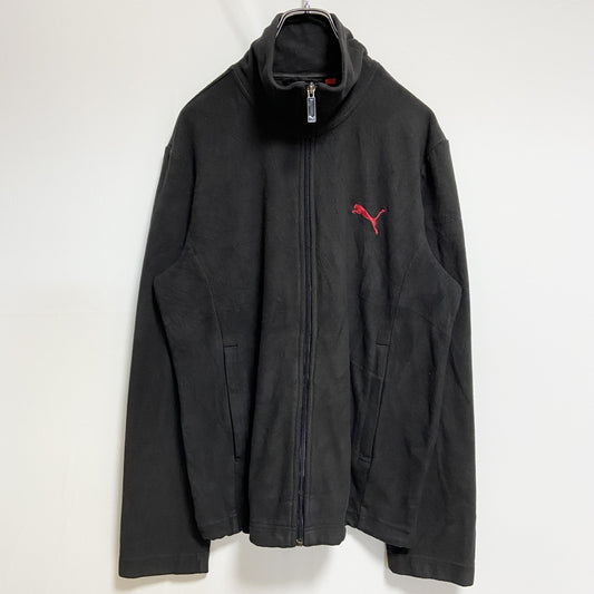 古着 used　PUMA　プーマ　長袖ハイネックフリースジャケット　ジップアップアウター　ワンポイント刺繍　黒　ブラック　秋冬服