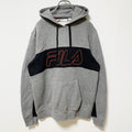 FILA フィラ　長袖ロゴプリントパーカー　フード付きトレーナー　グレー　灰色　ブラック　秋冬服　Mサイズ　古着