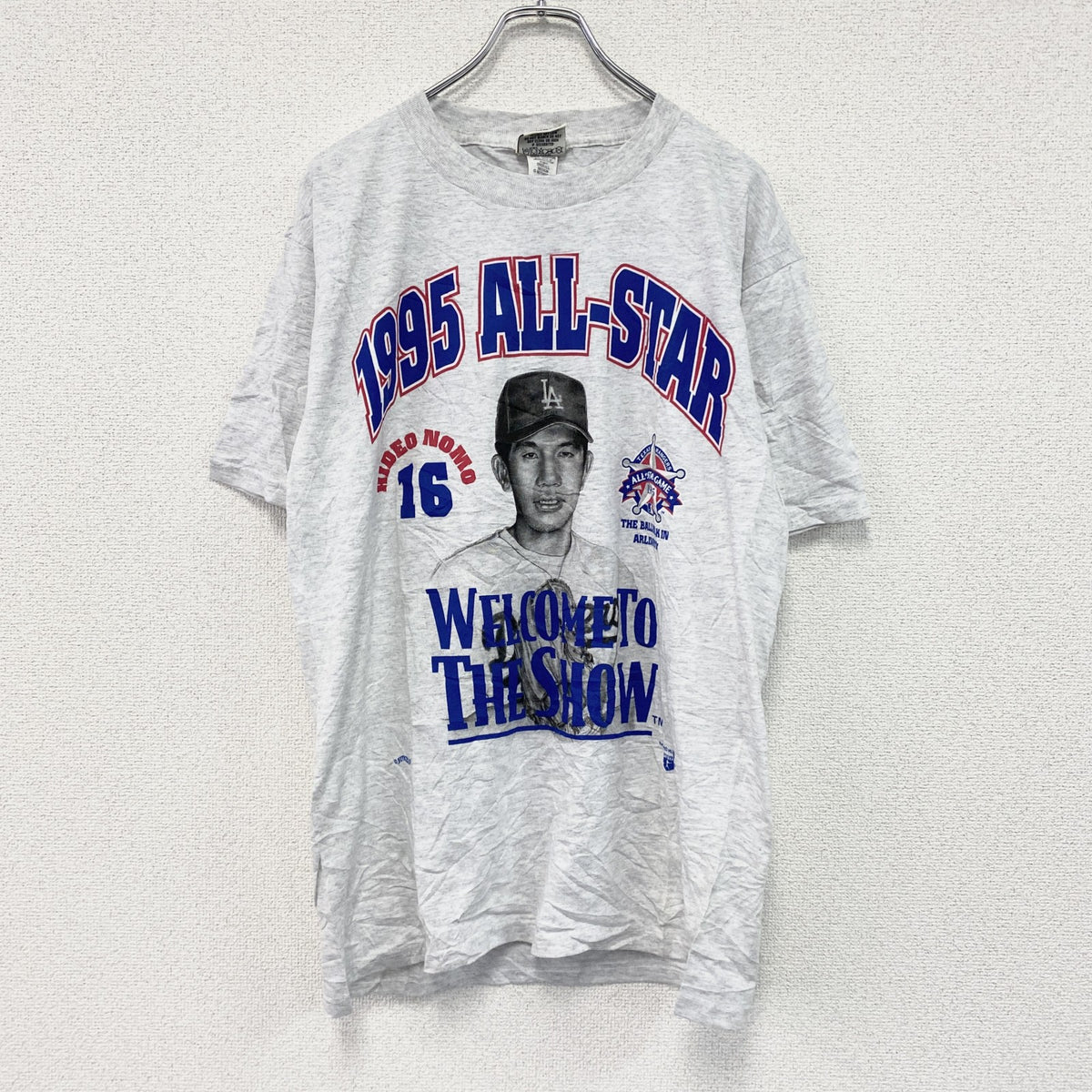 90s　NUTMEG　ナツメグ　ロサンゼルスドジャース　野茂英雄　半袖プリントTシャツ　USA製　ヴィンテージ　シングルステッチ　グレー　Lサイズ　古着