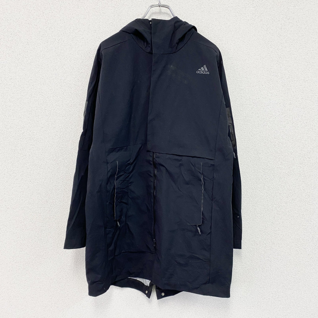 00s　adidas　アディダス　M ICON TUCコート　フルジップパーカー/フーディー　黒　ブラック　OTサイズ　古着