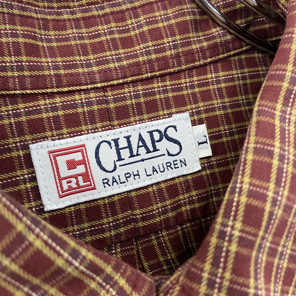 CHAPS　チャップス　Ralph Lauren　ラルフローレン　長袖ボタンダウンシャツ　チェック柄　赤茶色　Lサイズ　古着