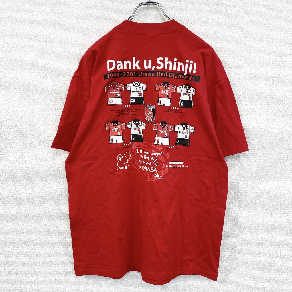 古着 used　～00s　GILDAN　小野伸二　浦和レッズ　フェイエノールト　半袖プリントTシャツ　赤　レッド　Lサイズ
