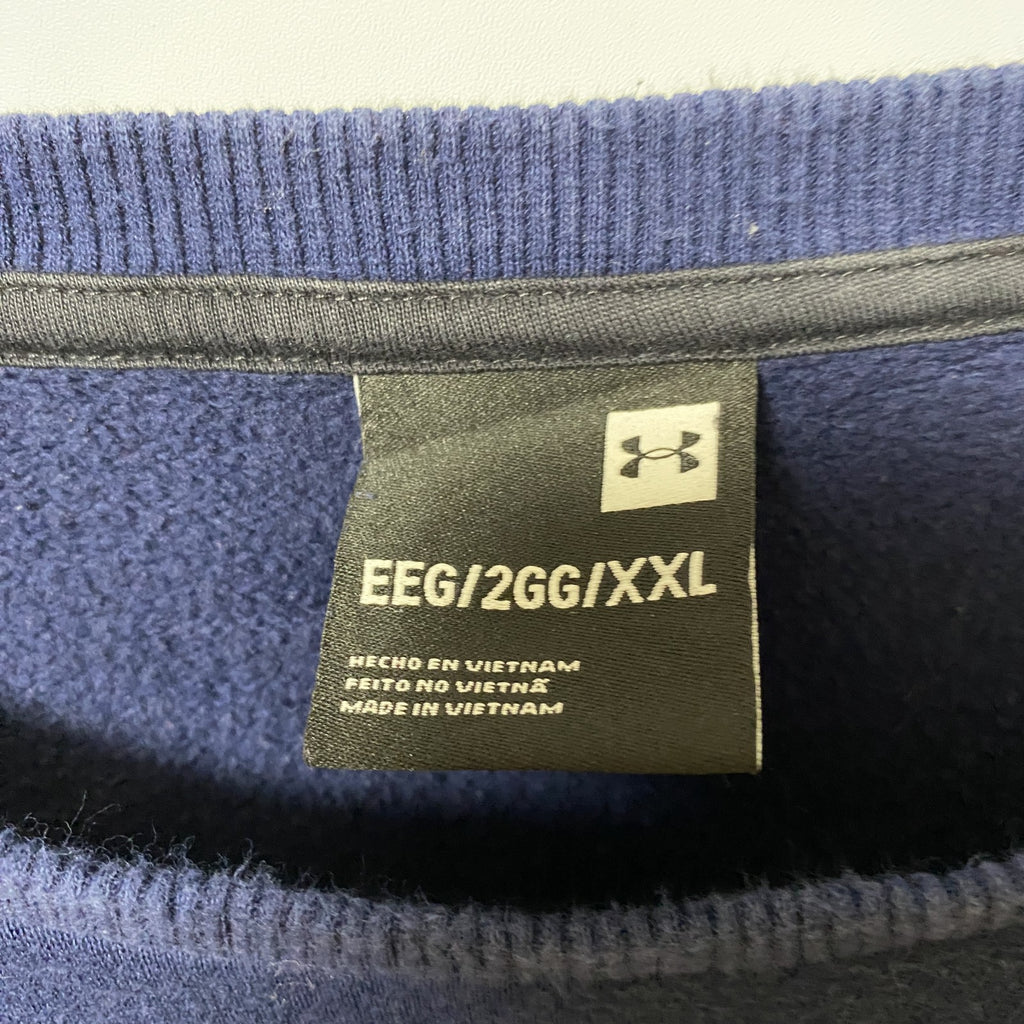 UNDERARMOUR　アンダーアーマー　長袖クルーネックスウェット　トレーナー　ワッペン　ネイビー　紺　2XLサイズ　古着