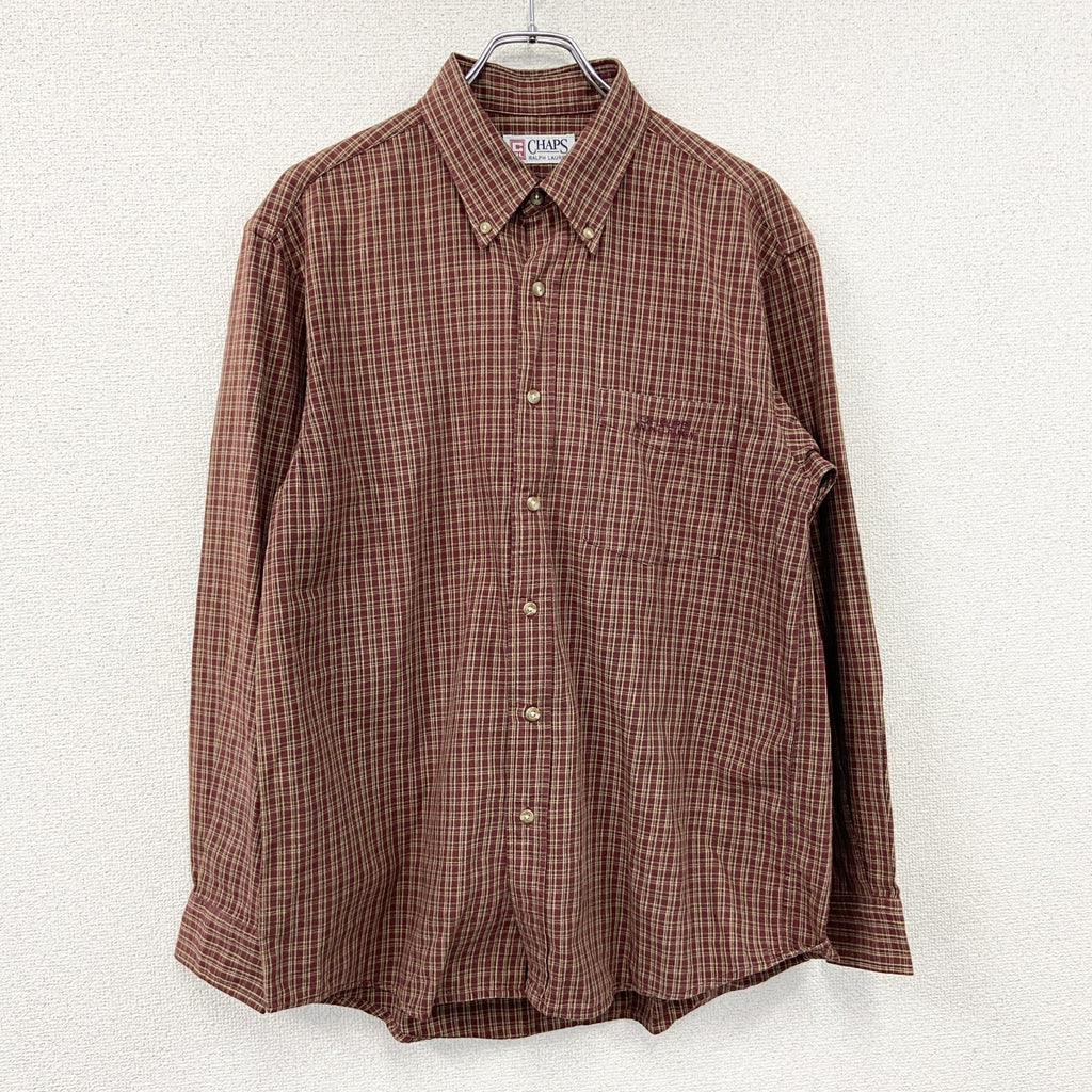 CHAPS　チャップス　Ralph Lauren　ラルフローレン　長袖ボタンダウンシャツ　チェック柄　赤茶色　Lサイズ　古着