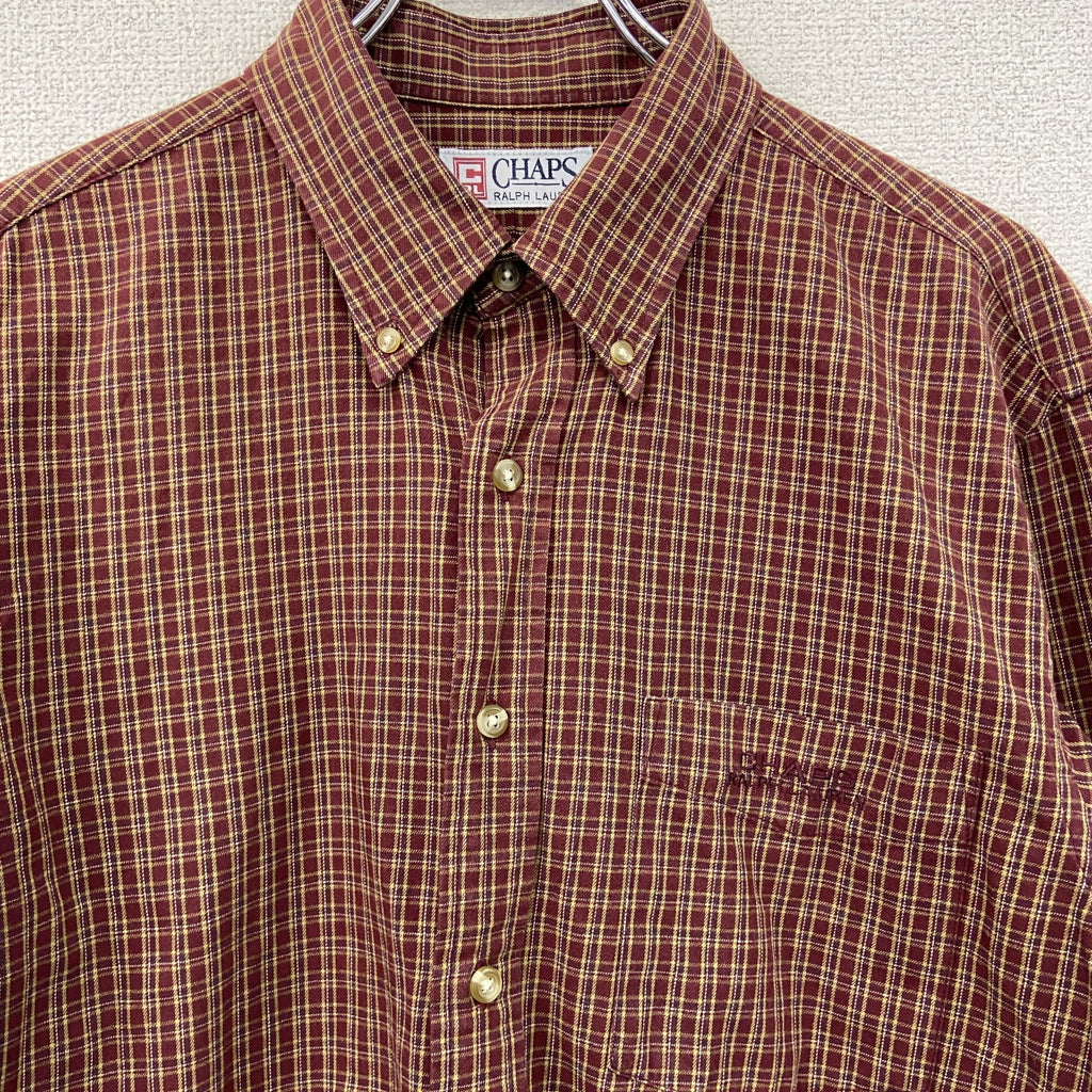 CHAPS　チャップス　Ralph Lauren　ラルフローレン　長袖ボタンダウンシャツ　チェック柄　赤茶色　Lサイズ　古着