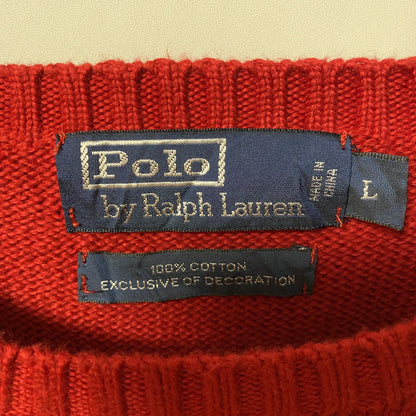 古着 used　PolobyRalphLauren　長袖クルーネックニット　セーター　ワンポイント刺繍　赤　秋冬服　Lサイズ