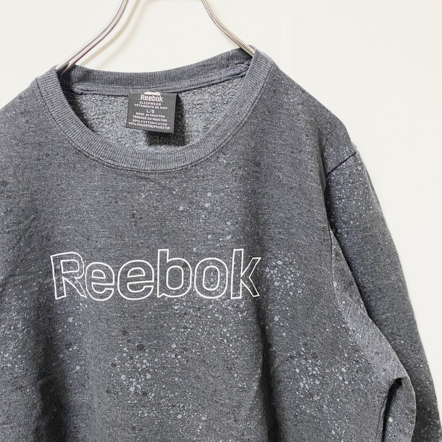 古着 used　Reebok　リーボック　長袖ロゴプリントスウェット　トレーナー　クルーネック　グレー　秋冬服　Lサイズ