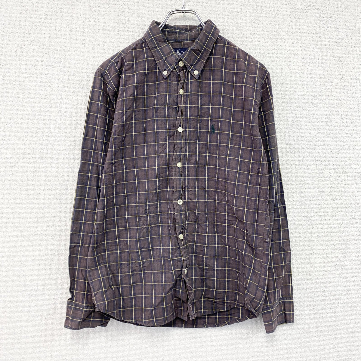 RALPH LAUREN　ラルフローレン　長袖ボタンダウンシャツ　チェック柄　紫　パープル　XLサイズ　古着