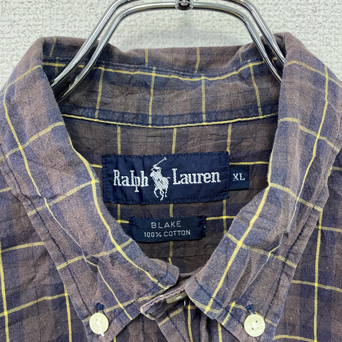 RALPH LAUREN　ラルフローレン　長袖ボタンダウンシャツ　チェック柄　紫　パープル　XLサイズ　古着