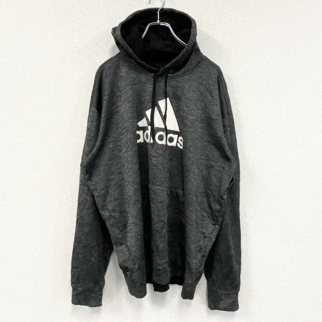 adidas　アディダス　プリントフーディ/スウェットパーカー　灰色　ダークグレー　XLサイズ　古着