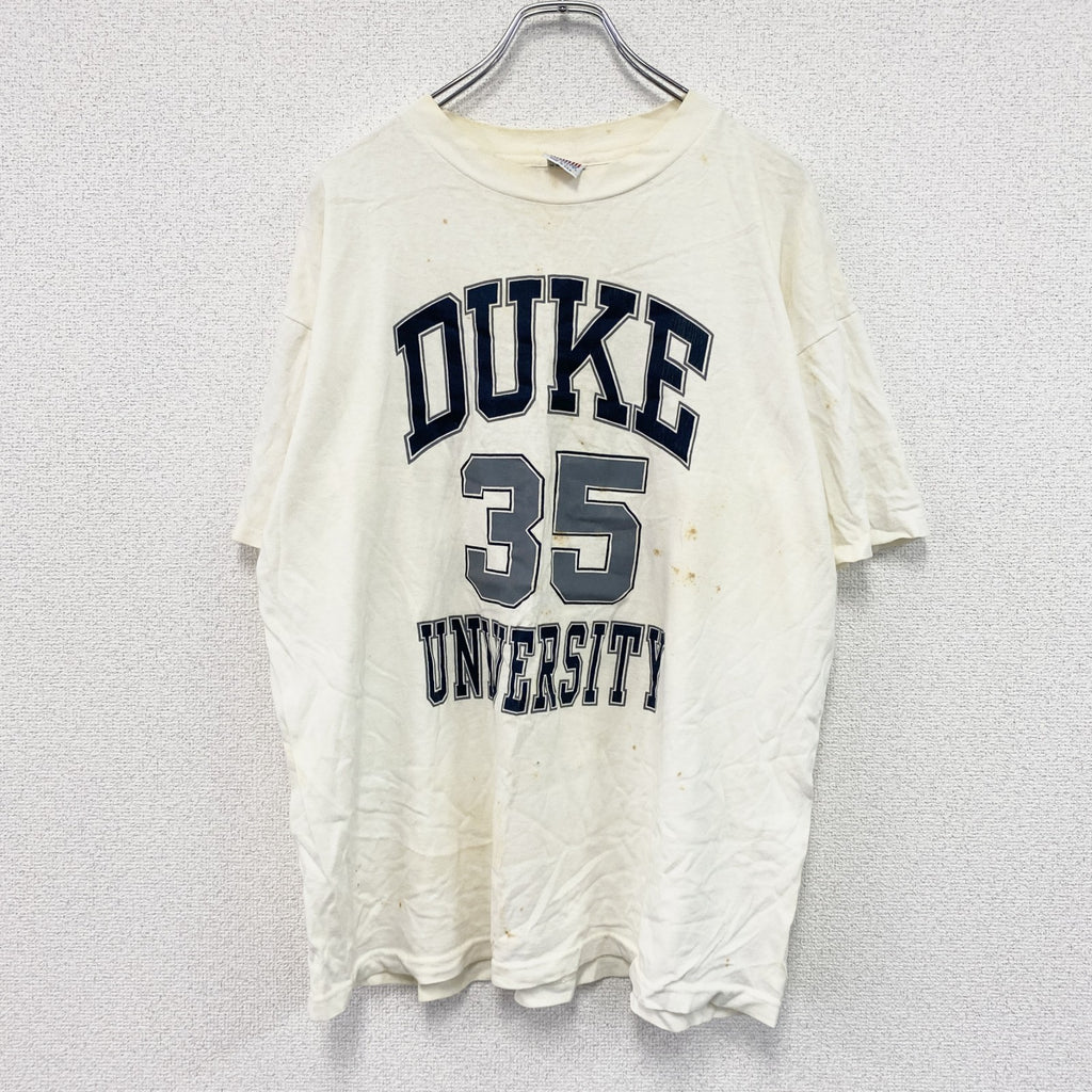 90s　U.S COLLEGE　半袖プリントTシャツ　カレッジロゴ　USA製　ヴィンテージ　シングルステッチ　白　ホワイト　Lサイズ　古着