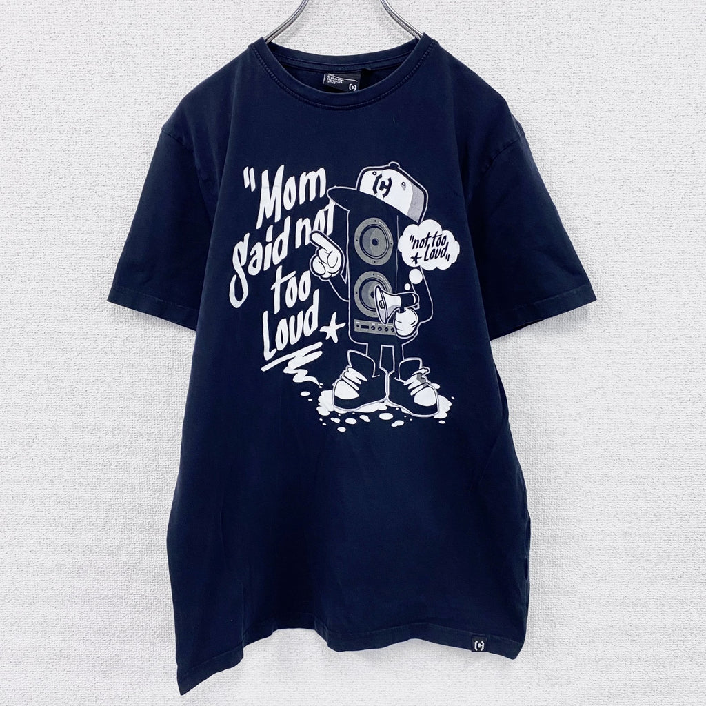 CROPP Design Unit　半袖プリントTシャツ　メッセージT　スピーカーボーイ　紺　ネイビー　Lサイズ　古着