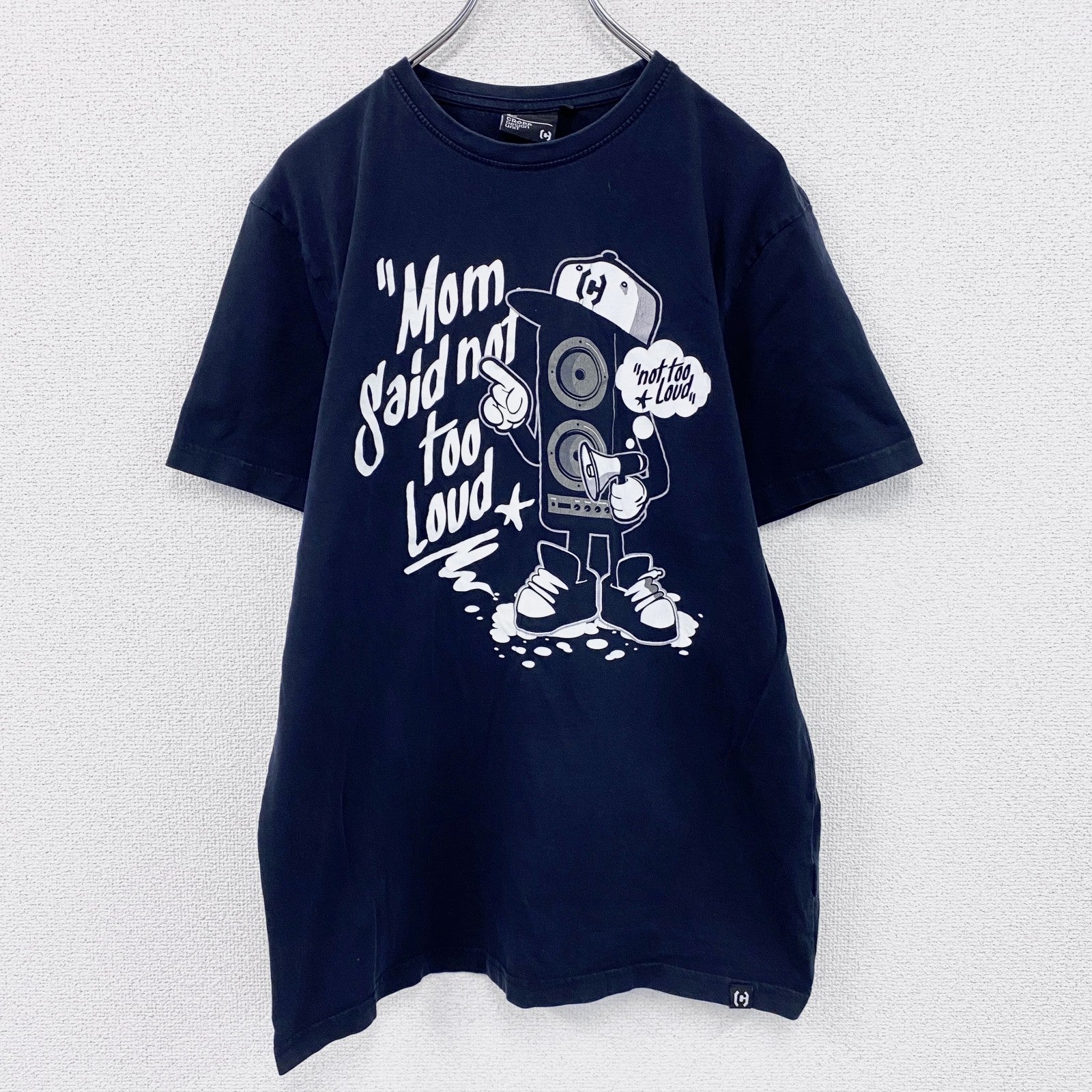 CROPP Design Unit　半袖プリントTシャツ　メッセージT　スピーカーボーイ　紺　ネイビー　Lサイズ　古着