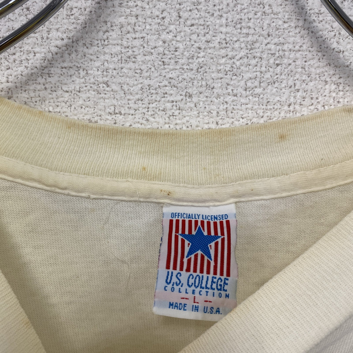 90s　U.S COLLEGE　半袖プリントTシャツ　カレッジロゴ　USA製　ヴィンテージ　シングルステッチ　白　ホワイト　Lサイズ　古着