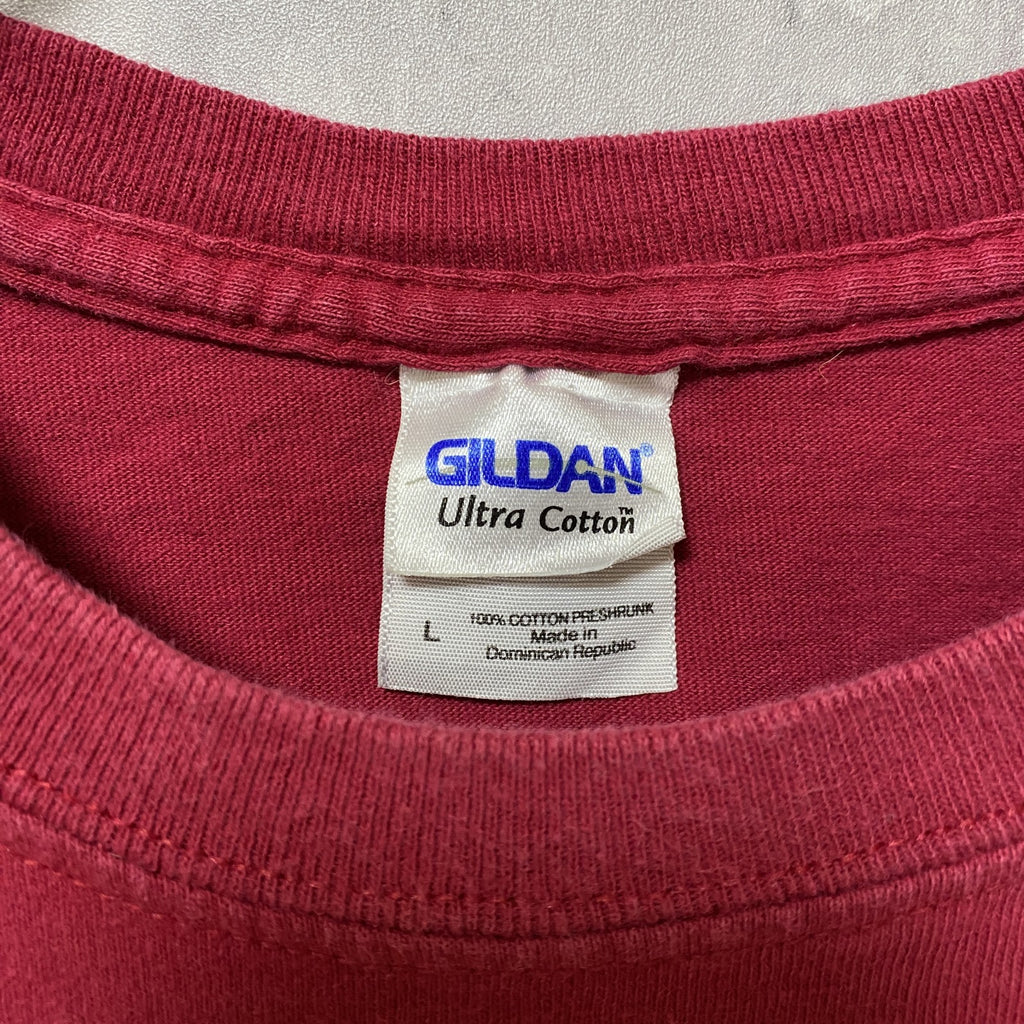 GILDAN　ギルダン　BUCKET of BLOOD　半袖プリントTシャツ　バックプリント　赤　レッド　Lサイズ　古着
