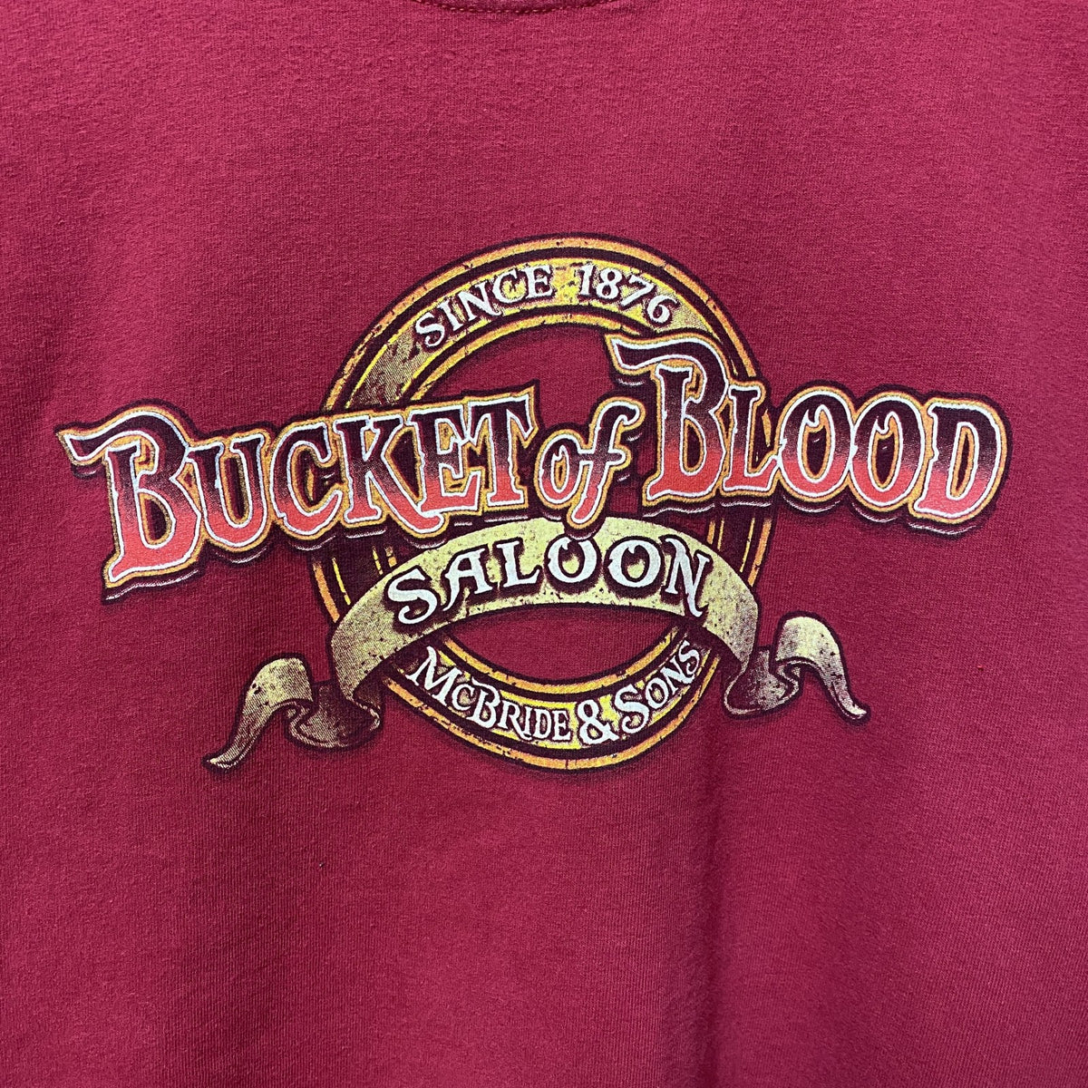 GILDAN　ギルダン　BUCKET of BLOOD　半袖プリントTシャツ　バックプリント　赤　レッド　Lサイズ　古着