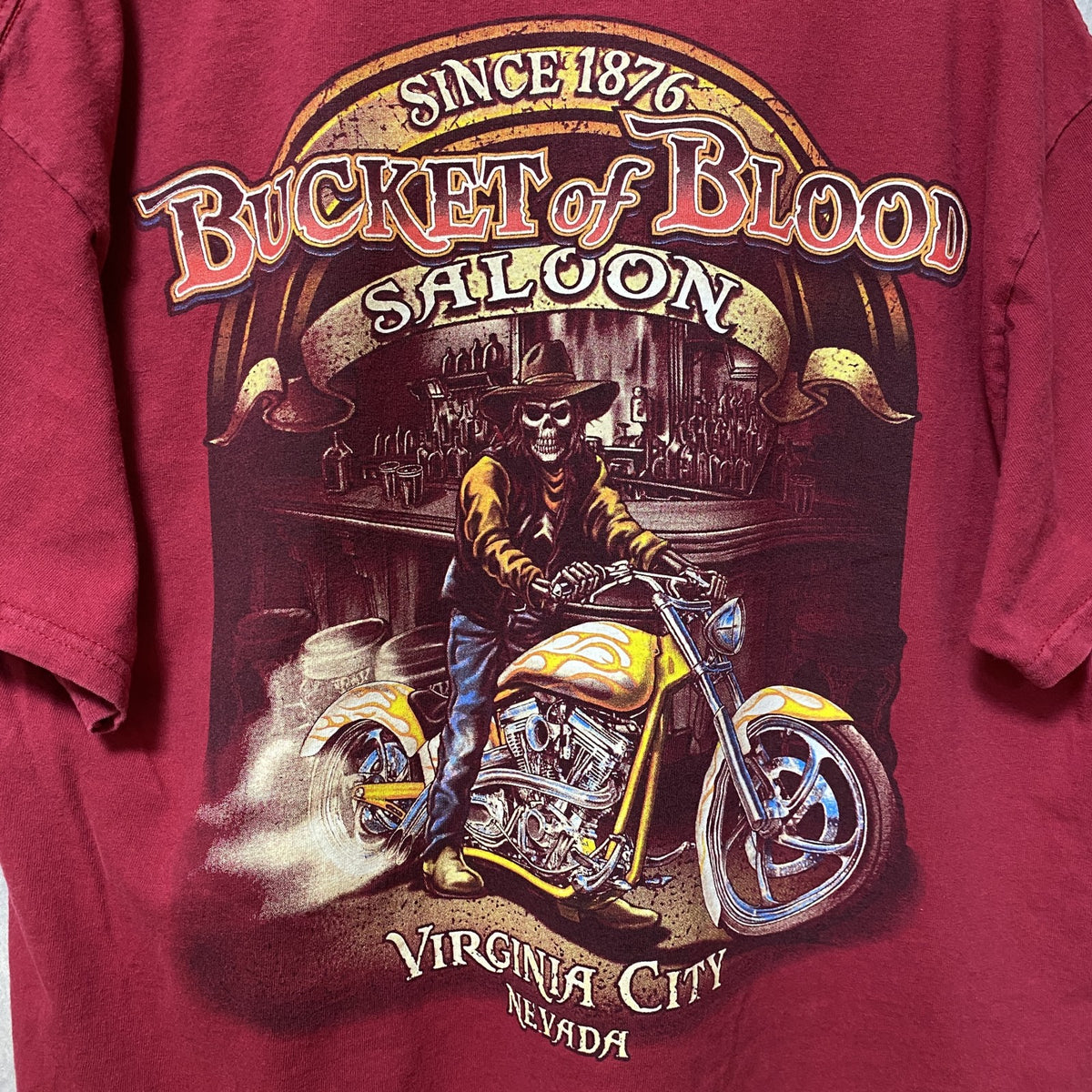 GILDAN　ギルダン　BUCKET of BLOOD　半袖プリントTシャツ　バックプリント　赤　レッド　Lサイズ　古着