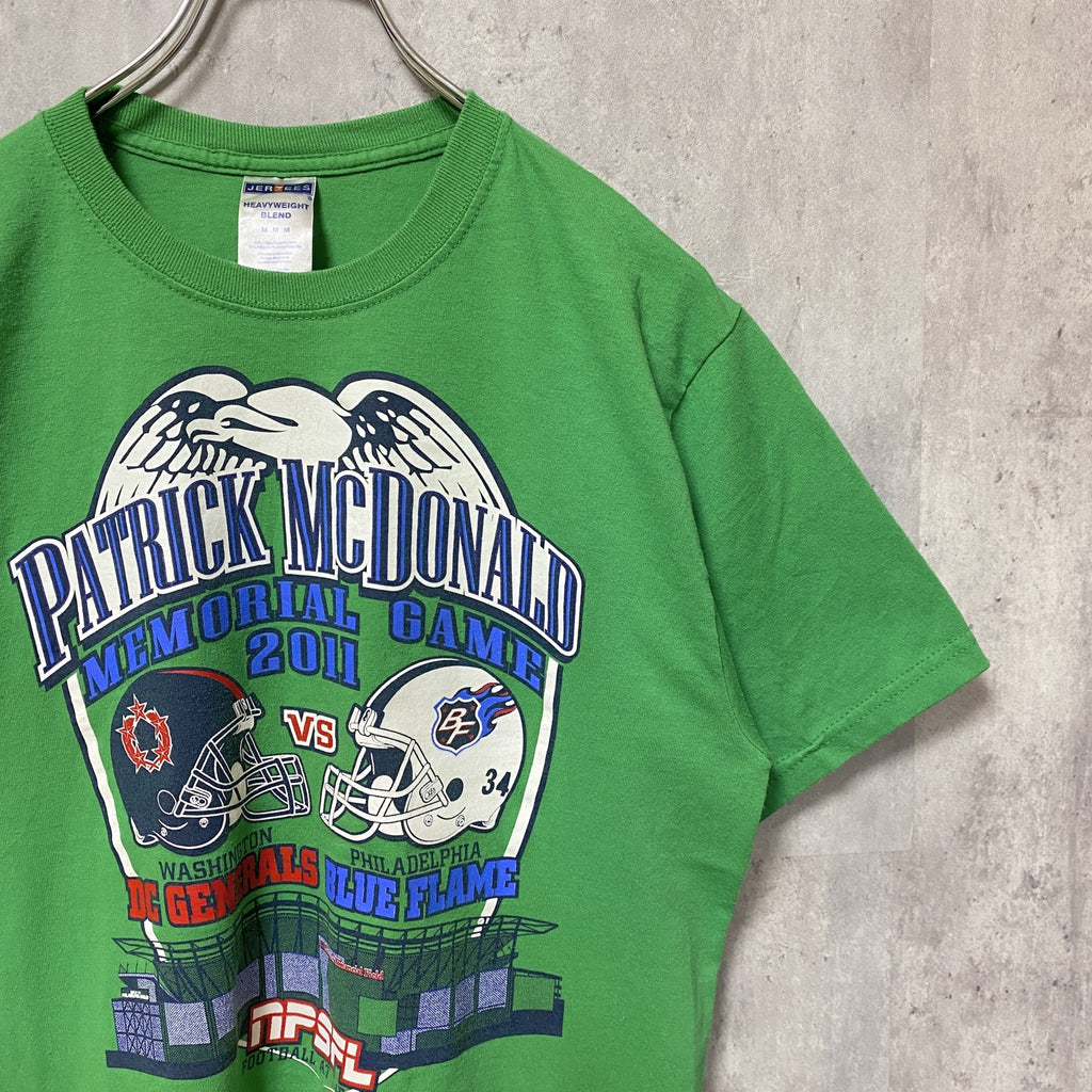 アメフト　PATRICK McDonald 2011　半袖プリントTシャツ　スポーツ　グリーン　レトロ　Mサイズ　古着