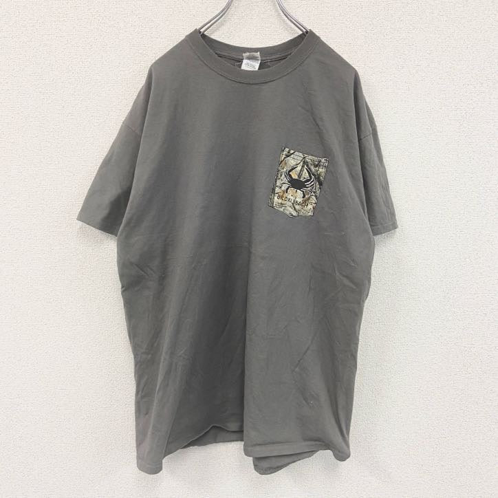 GILDAN　半袖プリントTシャツ　リアルツリー　迷彩柄　ブルークラブ　灰色　ダークグレー　XLサイズ　　　古着