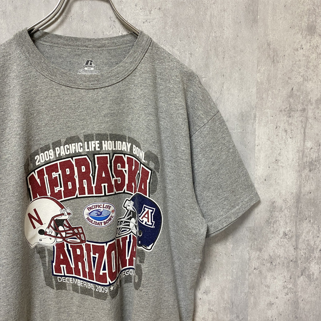 RUSSELL　ラッセル　アメフト　半袖カレッジプリントTシャツ　スポーツ　グレー　灰色　レトロ　Mサイズ　古着