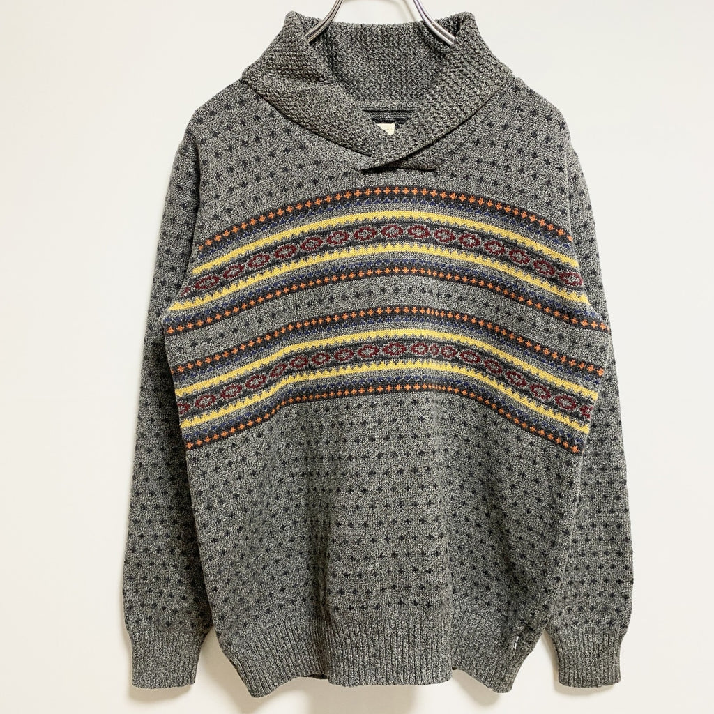 LEVI’S　リーバイス　長袖フェアアイル柄ニット　セーター　ショールカラー　グレー　灰色　秋冬服　Mサイズ　古着