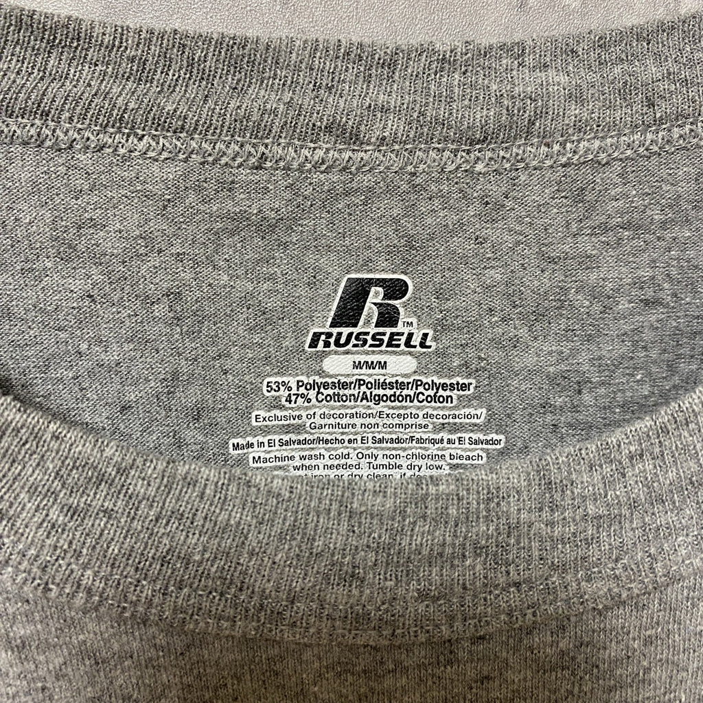 RUSSELL　ラッセル　アメフト　半袖カレッジプリントTシャツ　スポーツ　グレー　灰色　レトロ　Mサイズ　古着
