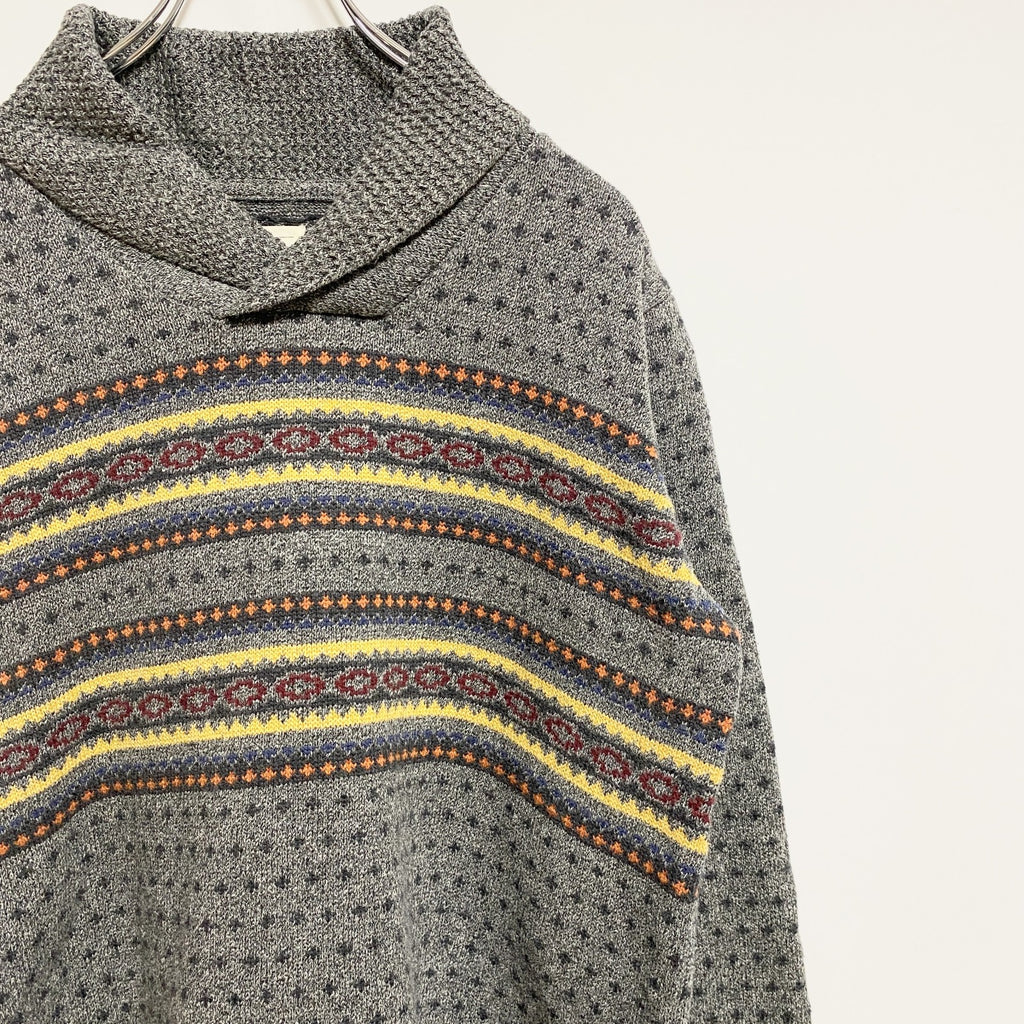 LEVI’S　リーバイス　長袖フェアアイル柄ニット　セーター　ショールカラー　グレー　灰色　秋冬服　Mサイズ　古着