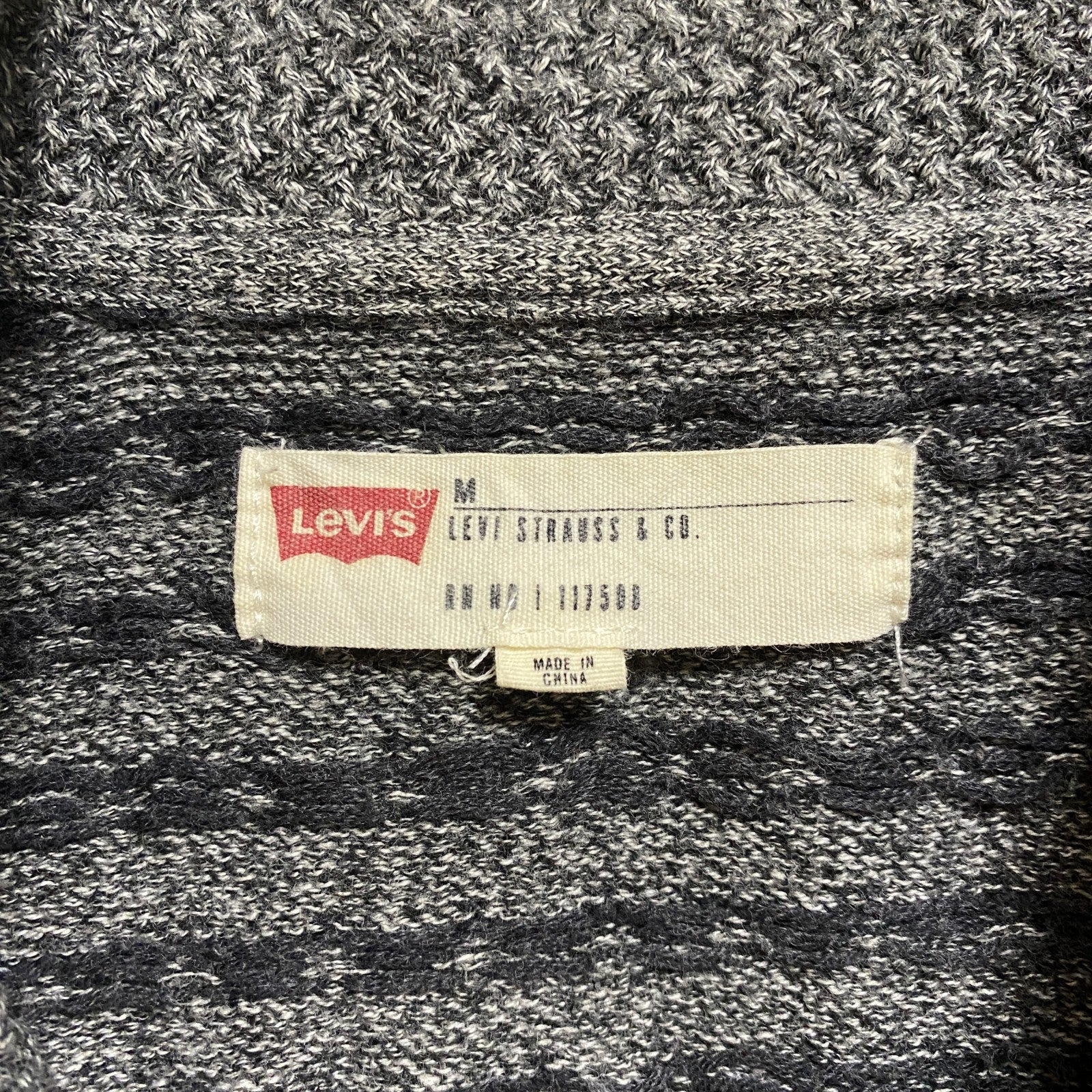LEVI’S　リーバイス　長袖フェアアイル柄ニット　セーター　ショールカラー　グレー　灰色　秋冬服　Mサイズ　古着
