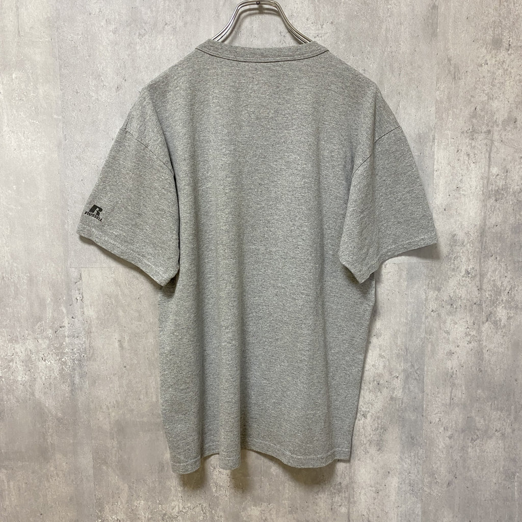 RUSSELL　ラッセル　アメフト　半袖カレッジプリントTシャツ　スポーツ　グレー　灰色　レトロ　Mサイズ　古着
