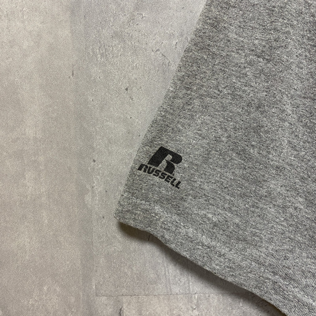 RUSSELL　ラッセル　アメフト　半袖カレッジプリントTシャツ　スポーツ　グレー　灰色　レトロ　Mサイズ　古着