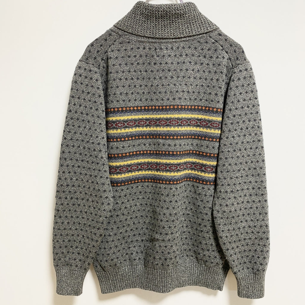 LEVI’S　リーバイス　長袖フェアアイル柄ニット　セーター　ショールカラー　グレー　灰色　秋冬服　Mサイズ　古着