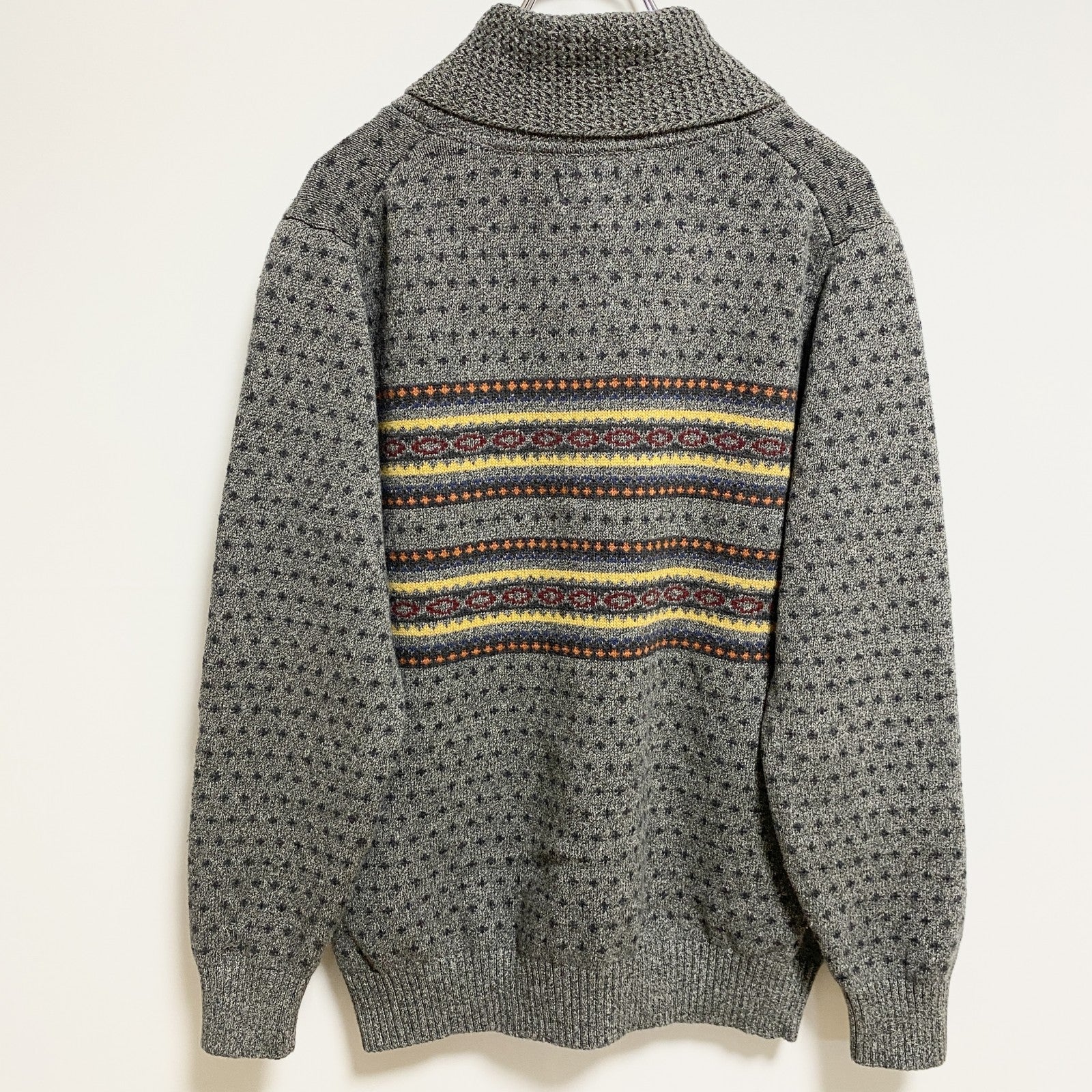 LEVI’S　リーバイス　長袖フェアアイル柄ニット　セーター　ショールカラー　グレー　灰色　秋冬服　Mサイズ　古着