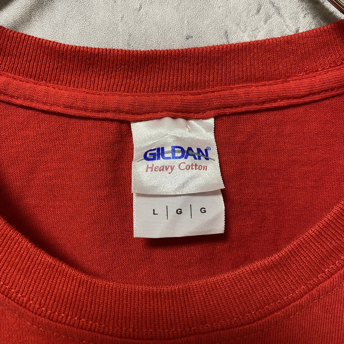 GILDAN　ギルダン　WSSU　RAMS　半袖カレッジロゴプリントTシャツ　バックプリント　赤　レッド　Lサイズ　古着