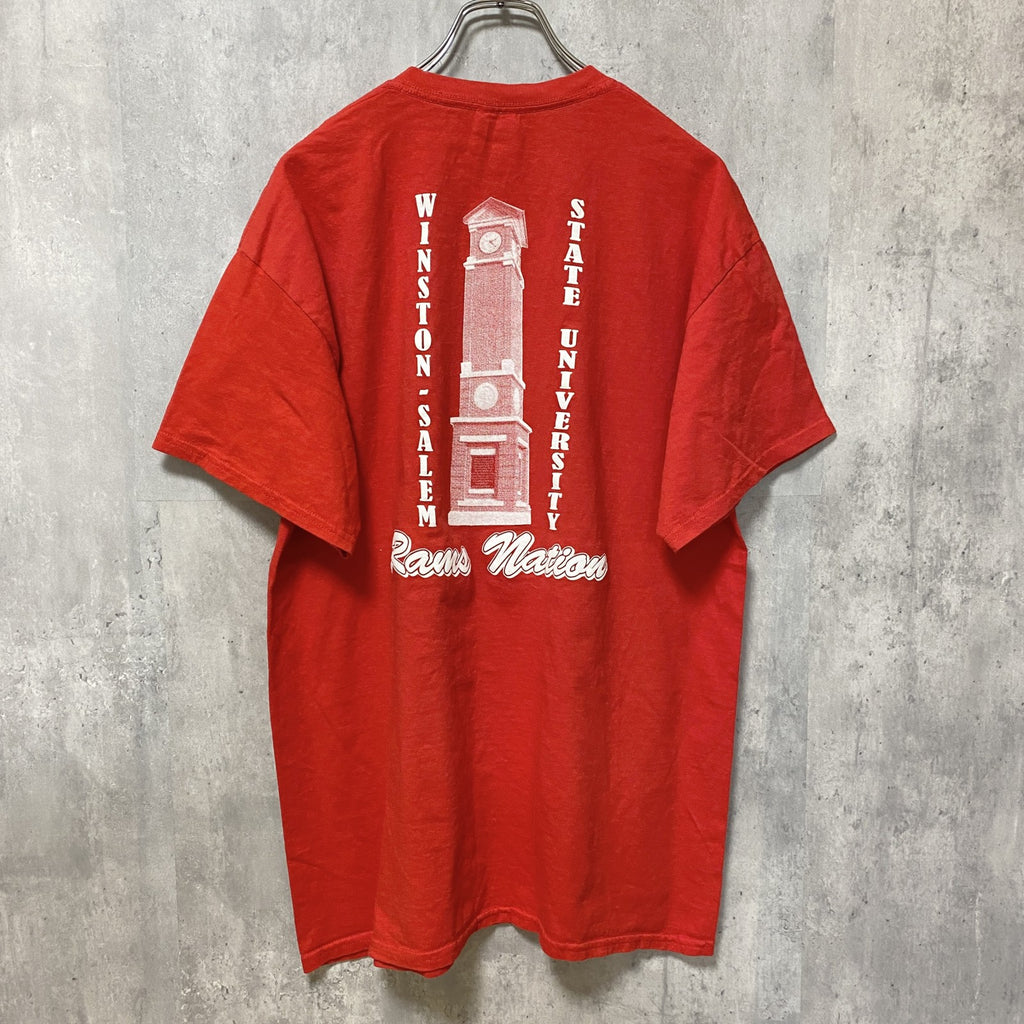 GILDAN　ギルダン　WSSU　RAMS　半袖カレッジロゴプリントTシャツ　バックプリント　赤　レッド　Lサイズ　古着