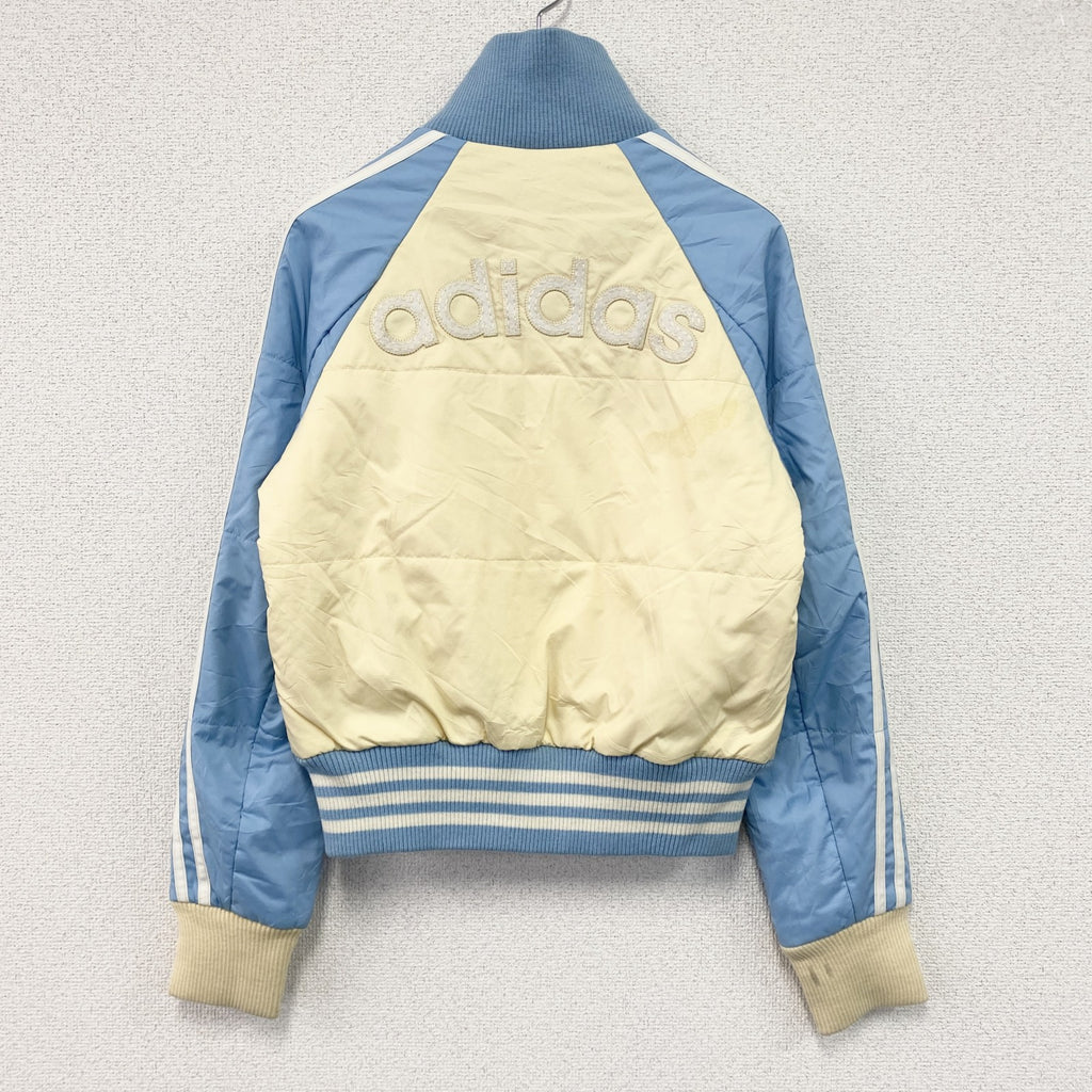00s　adidas　アディダス　フルジップ中綿ジャケット　ベージュ　水色　ライトブルー　Mサイズ ダウン ダウンアウター レディース 古着
