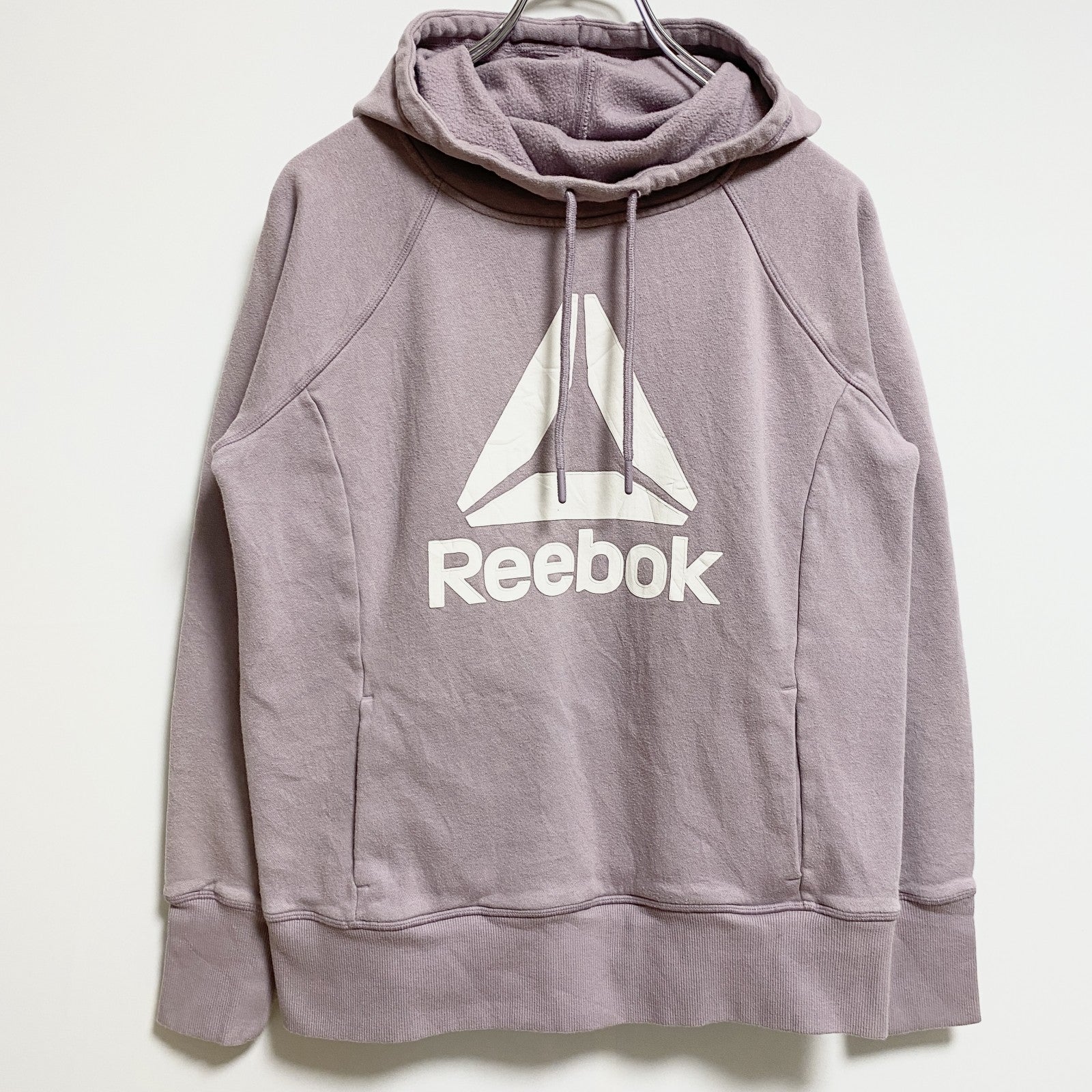 Reebok　リーボック　長袖フロントロゴプリントパーカー　薄紫　パープル　ピンク　秋冬服　Sサイズ　古着