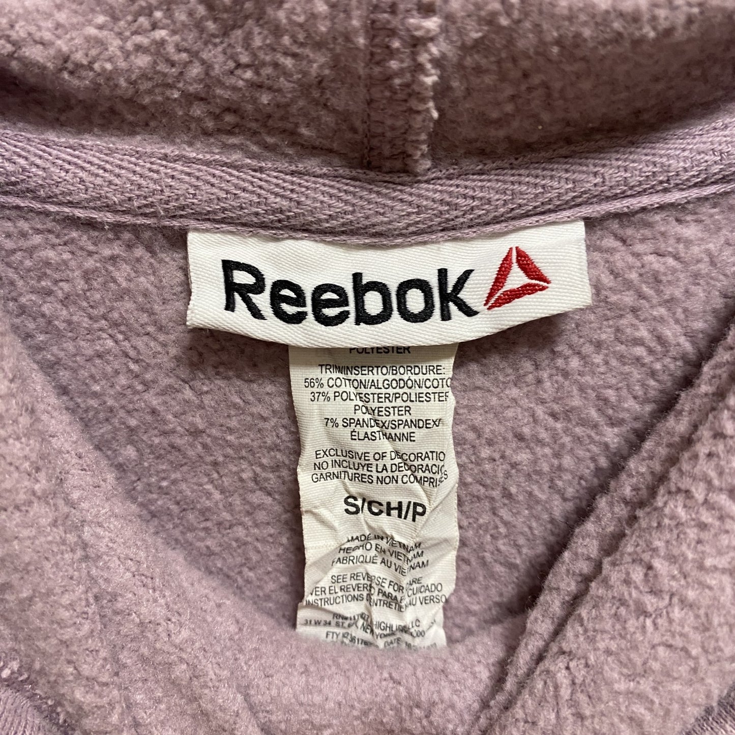 古着 used　Reebok　リーボック　長袖フロントロゴプリントパーカー　薄紫　パープル　ピンク　秋冬服　Sサイズ