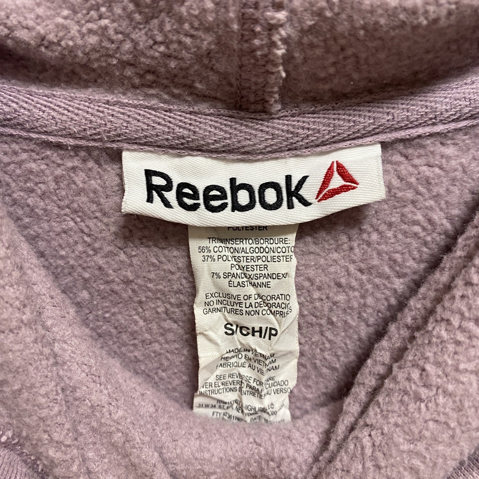 Reebok　リーボック　長袖フロントロゴプリントパーカー　薄紫　パープル　ピンク　秋冬服　Sサイズ　古着