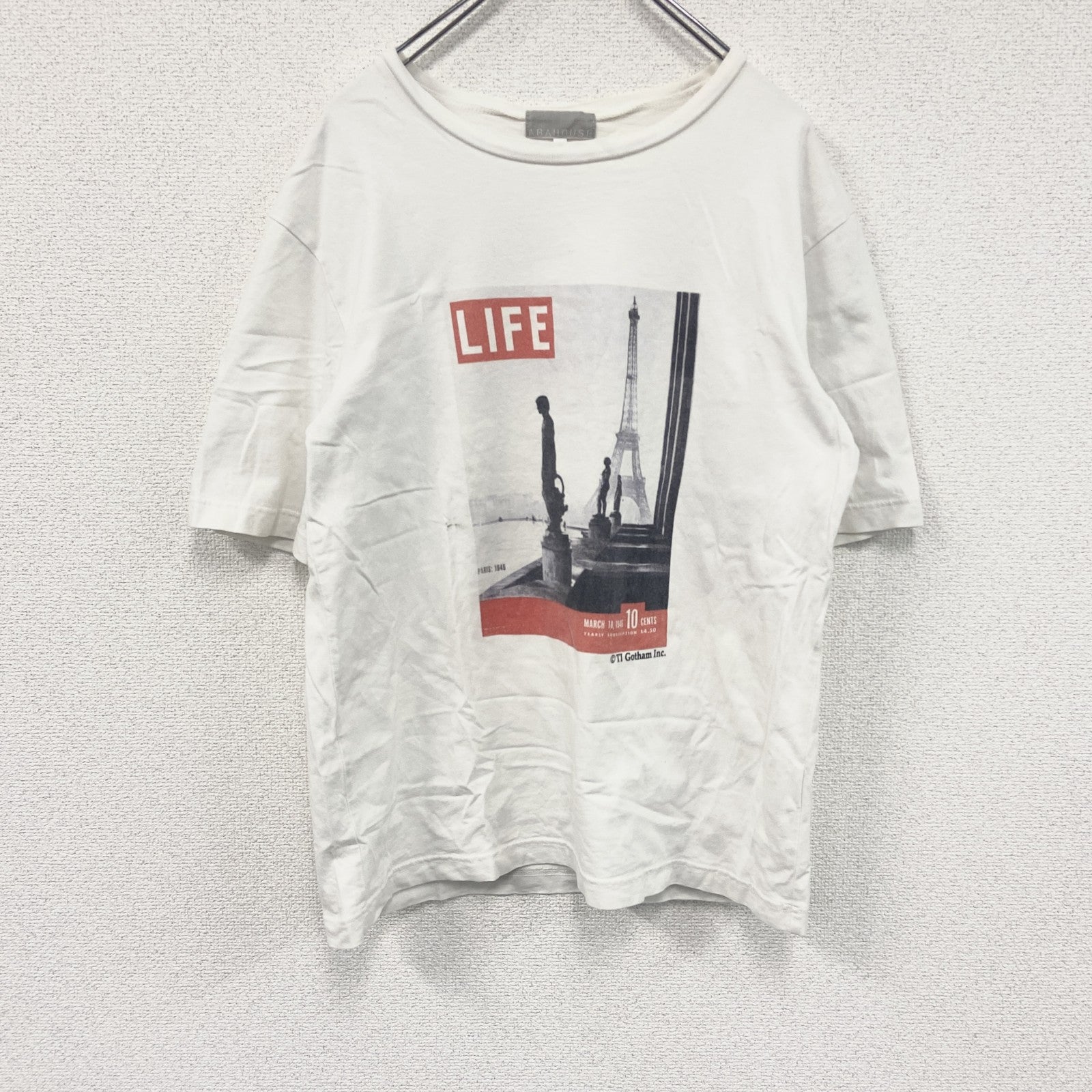 ABAHOUSE　アバハウス　半袖プリントTシャツ　エッフェル塔　トロカデロ広場　白　ホワイト　Mサイズ　　　古着