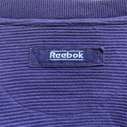 古着 used　Reebok　長袖Vネックスウェット　トレーナー　ワンポイントロゴ刺繍　ネイビー　ビッグシルエット　XLサイズ