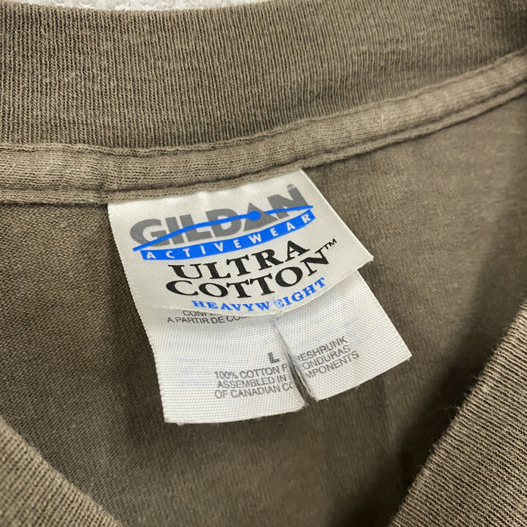 00s　GILDAN　ギルダン　半袖プリントTシャツ　ヴィンテージ　茶色　ブラウン　Lサイズ　古着