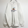 00s　GILDAN　長袖刺繍デザインスウェット　トレーナー　Mardi Gras　白　ホワイト　ヴィンテージ　Lサイズ　古着