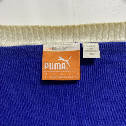 古着 used　PUMA　プーマ　長袖薄手Vネックニット　セーター　ネイビー　ダークグレー　バイカラー　秋冬服　Lサイズ