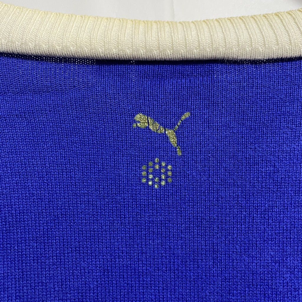 PUMA　プーマ　長袖薄手Vネックニット　セーター　ネイビー　紺　ダークグレー　バイカラー　秋冬服　Lサイズ　古着