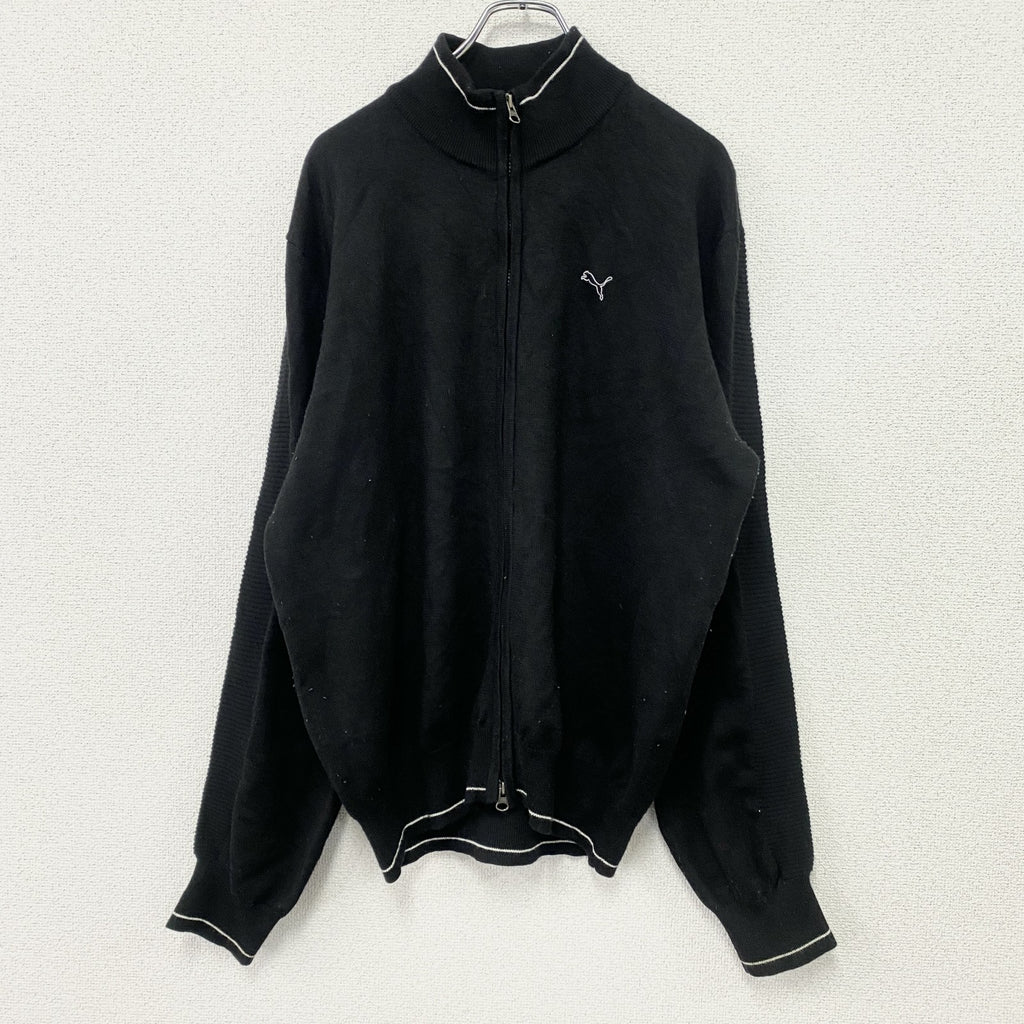 PUMA　プーマ　フルジップアクリルニットセーター　ダブルジップ　黒　ブラック　XLサイズ　古着