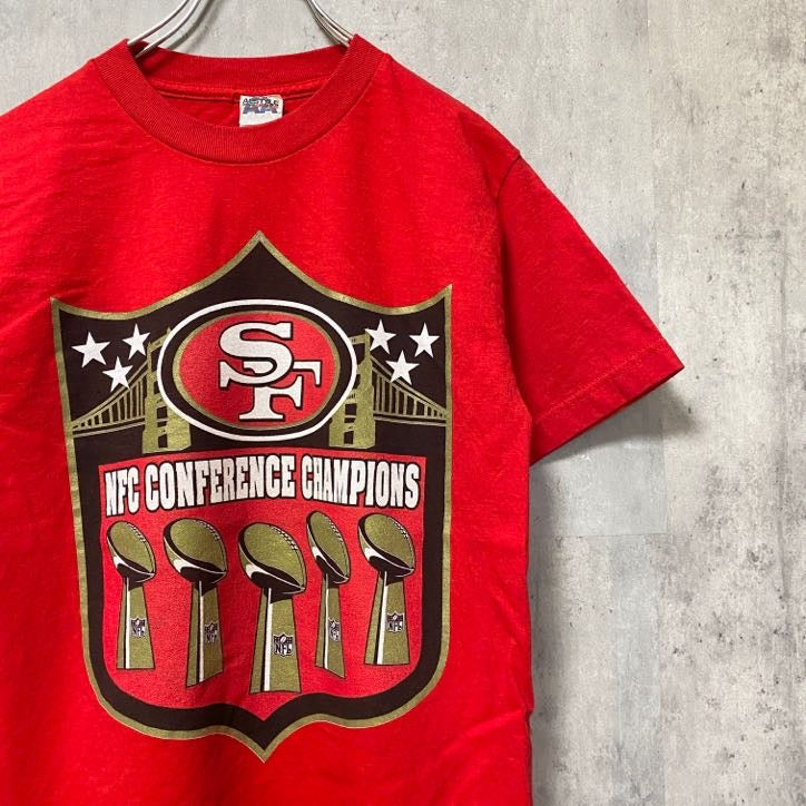 NFL NFC　優勝記念　49ers　半袖プリントTシャツ　赤　レッド　アメフト　レトロデザイン　クルーネック　Sサイズ　古着