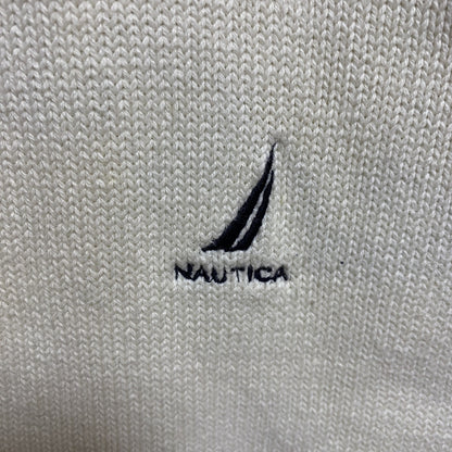 古着 used　NAUTICA　ノーティカ　長袖クルーネックニット　セーター　ワンポイント刺繍　白　ホワイト　秋冬服　Lサイズ