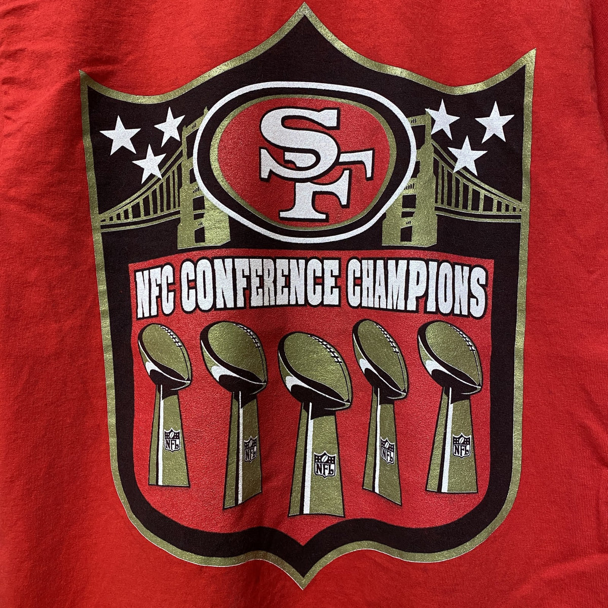 NFL NFC　優勝記念　49ers　半袖プリントTシャツ　赤　レッド　アメフト　レトロデザイン　クルーネック　Sサイズ　古着