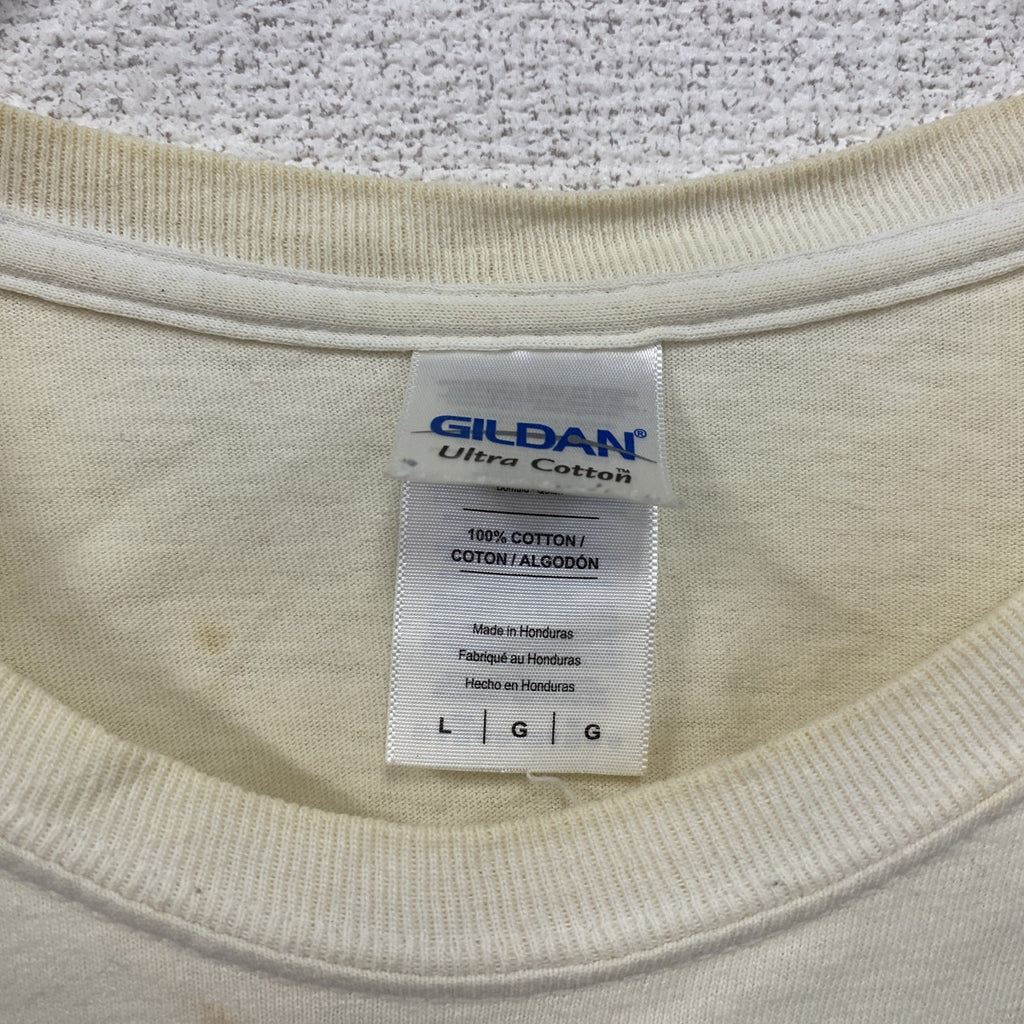 GILDAN　ギルダン　半袖プリントTシャツ　漢字T　文字T　ゴキゲンファクトリー　白　ホワイト　Lサイズ　古着