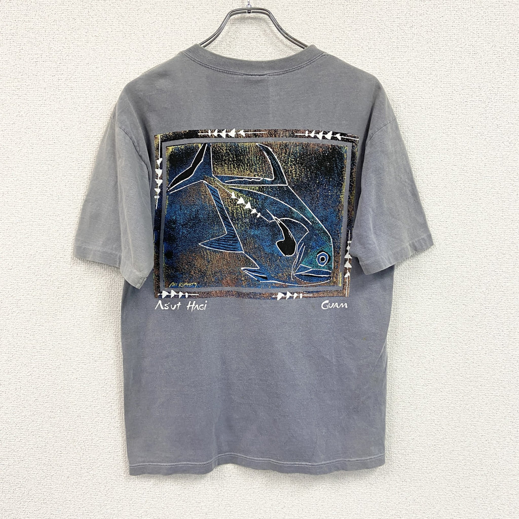 80s～　Crazy Shirts　半袖プリントTシャツ　シングルステッチ　スーベニア　ヴィンテージ　灰色　グレー　Mサイズ　古着